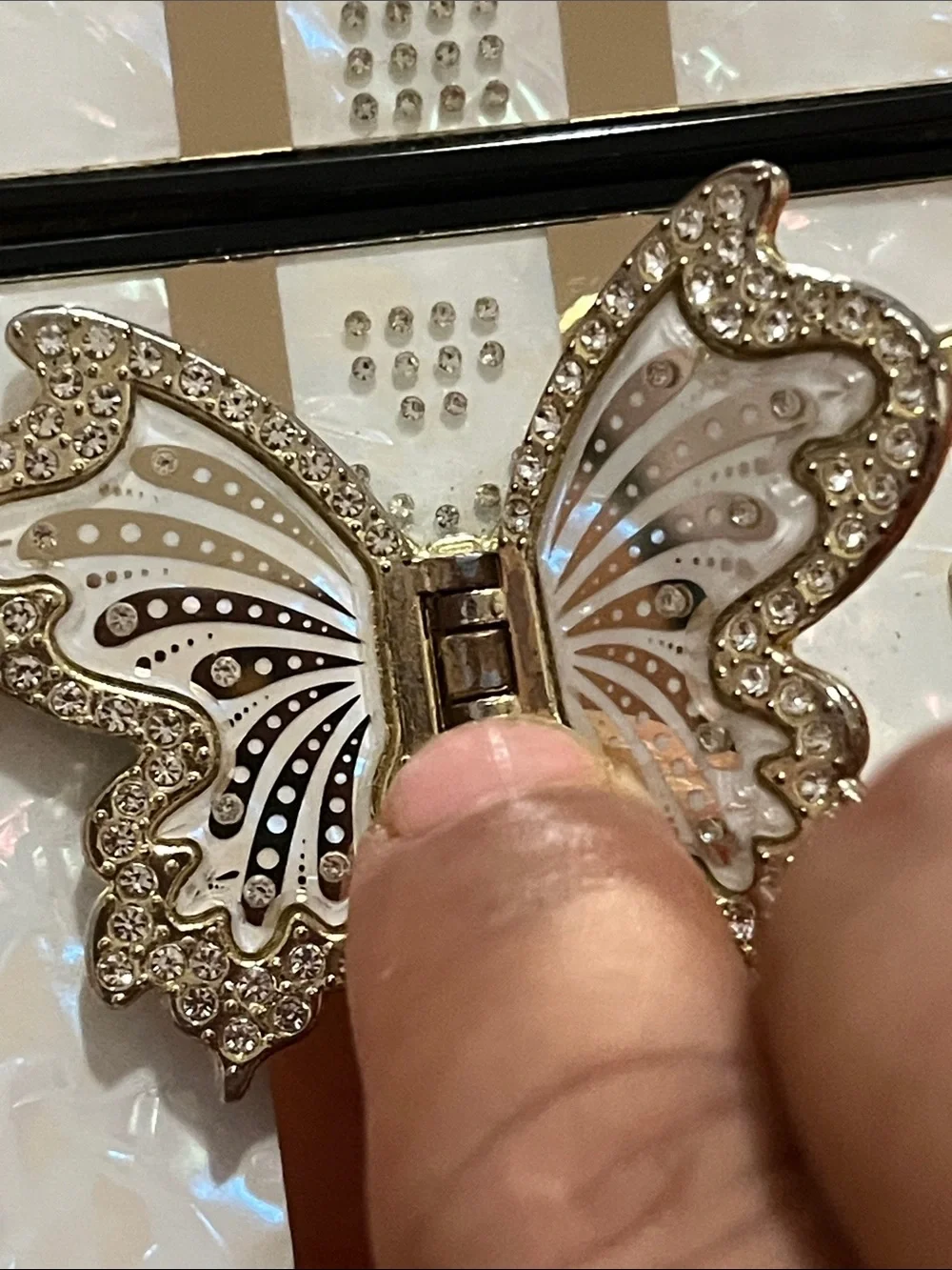 Pearl Butterfly Jewel Phone Case - White & Gold Accents